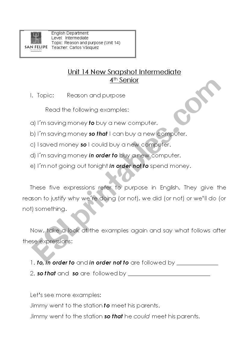 purpose worksheet