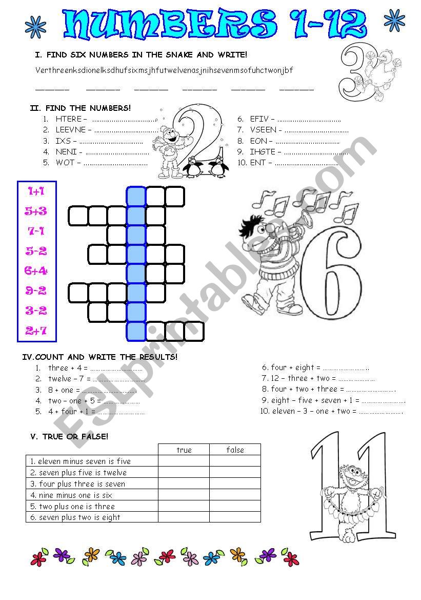 Numbers 1-12 worksheet