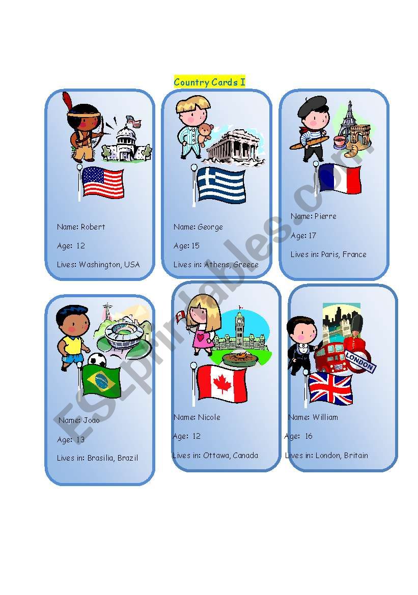 Country cards 1 worksheet