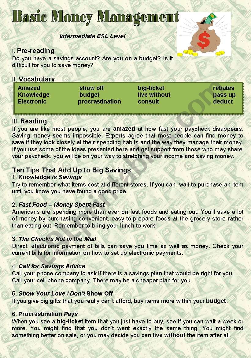 Basic Money worksheet