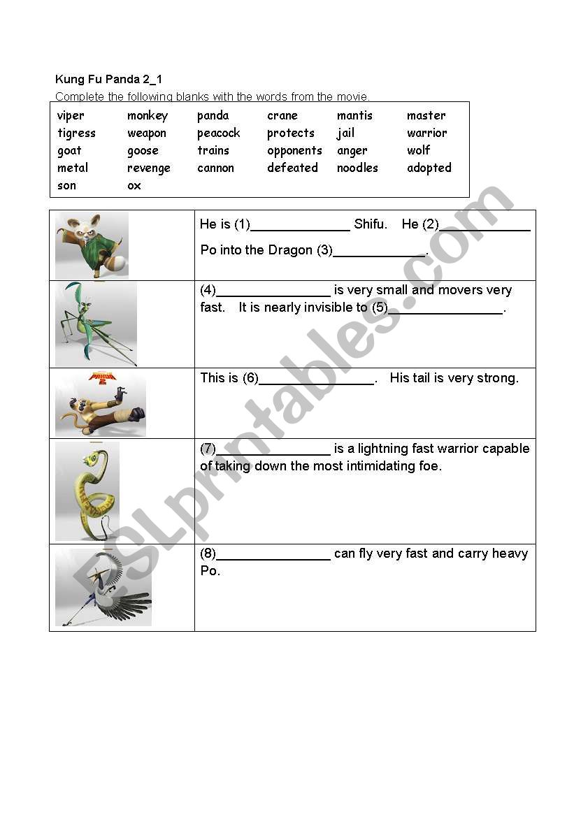 Kung Fu Panda 2 Part 1 worksheet