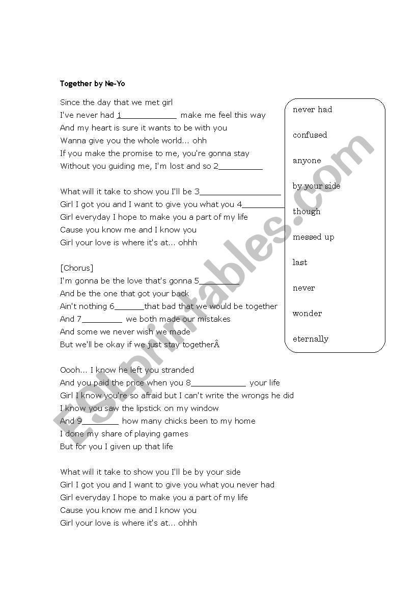 Together by Ne-yo Song worksheet