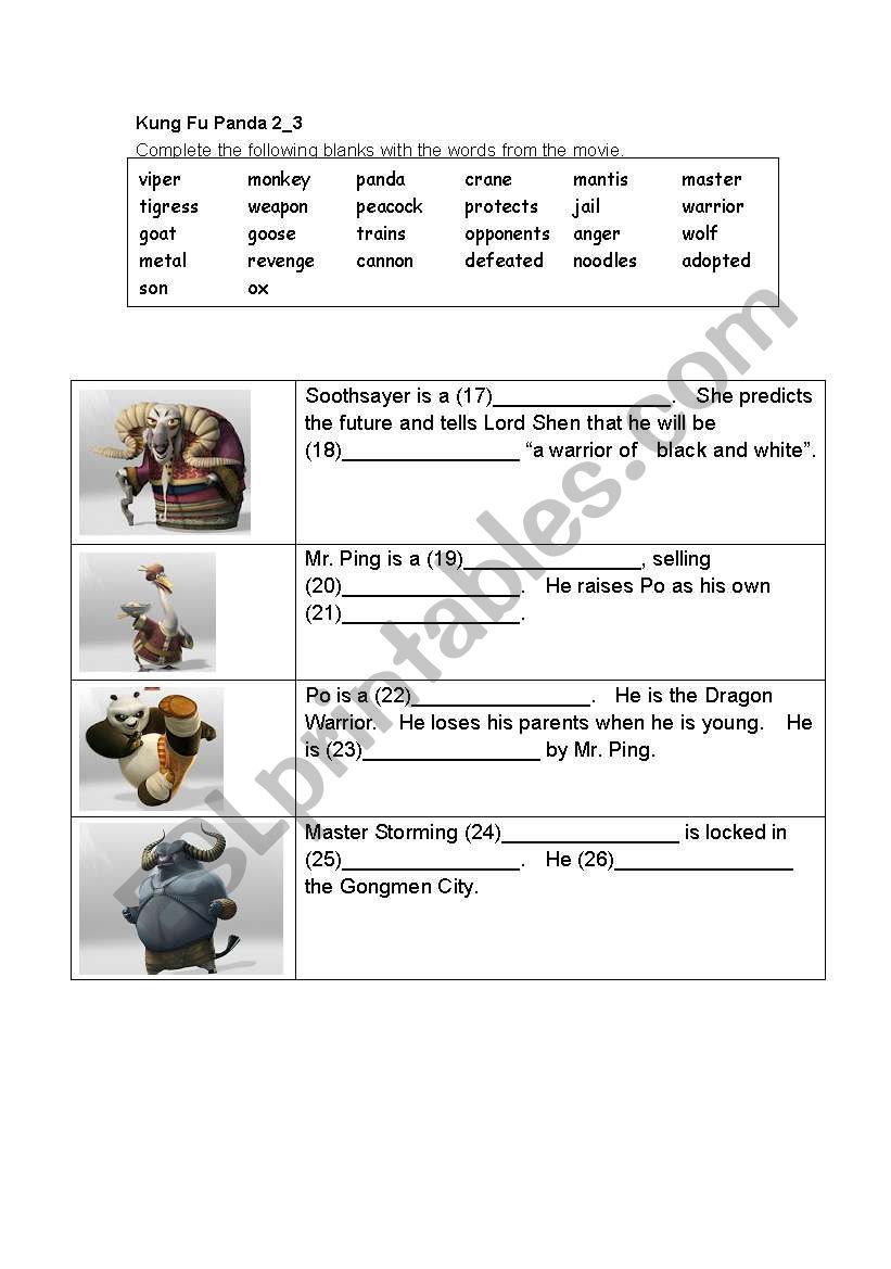 Kung Fu Panda 2 Part 3 worksheet