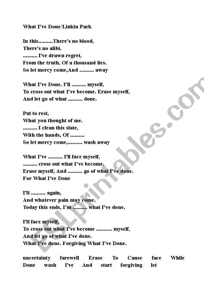 Linkin Park What Ive Done Song Worksheet