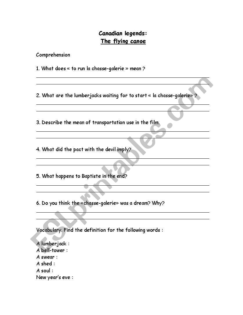 The flying canoe worksheet worksheet