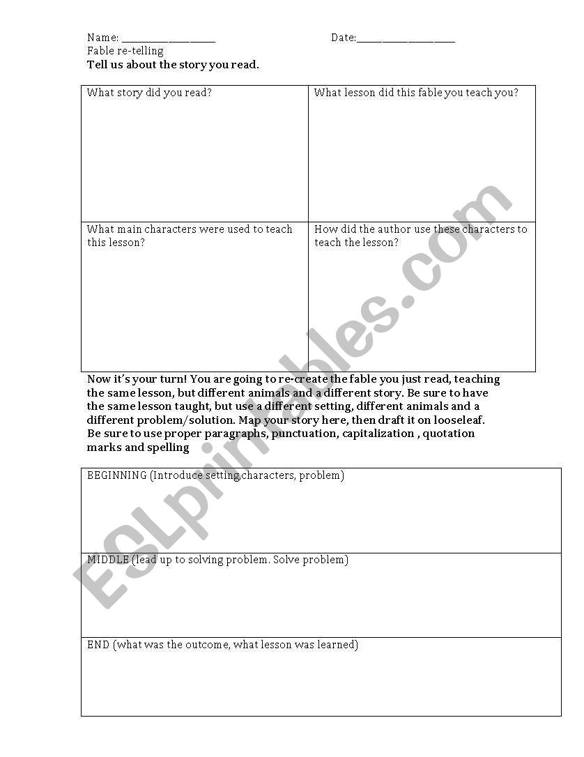 Fable Traits worksheet