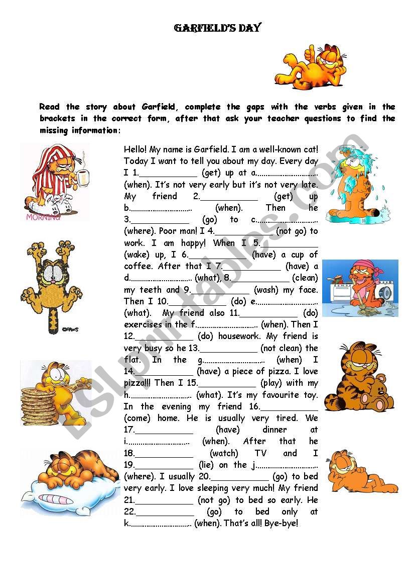 Garfields Day worksheet