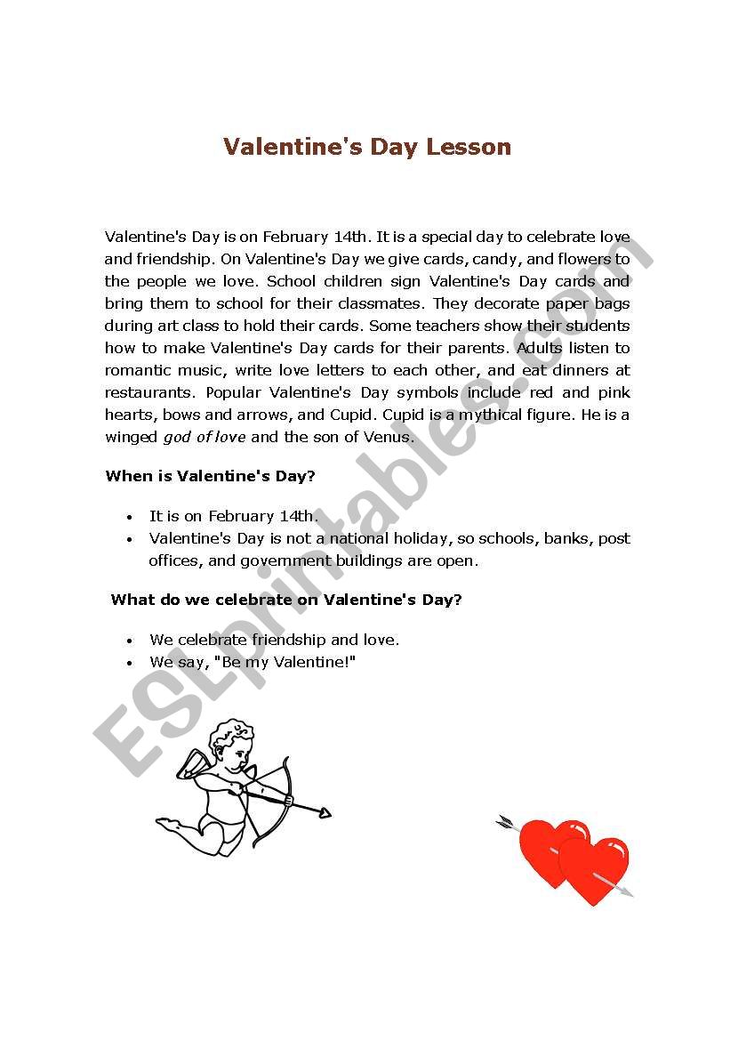 Valentine day worksheet
