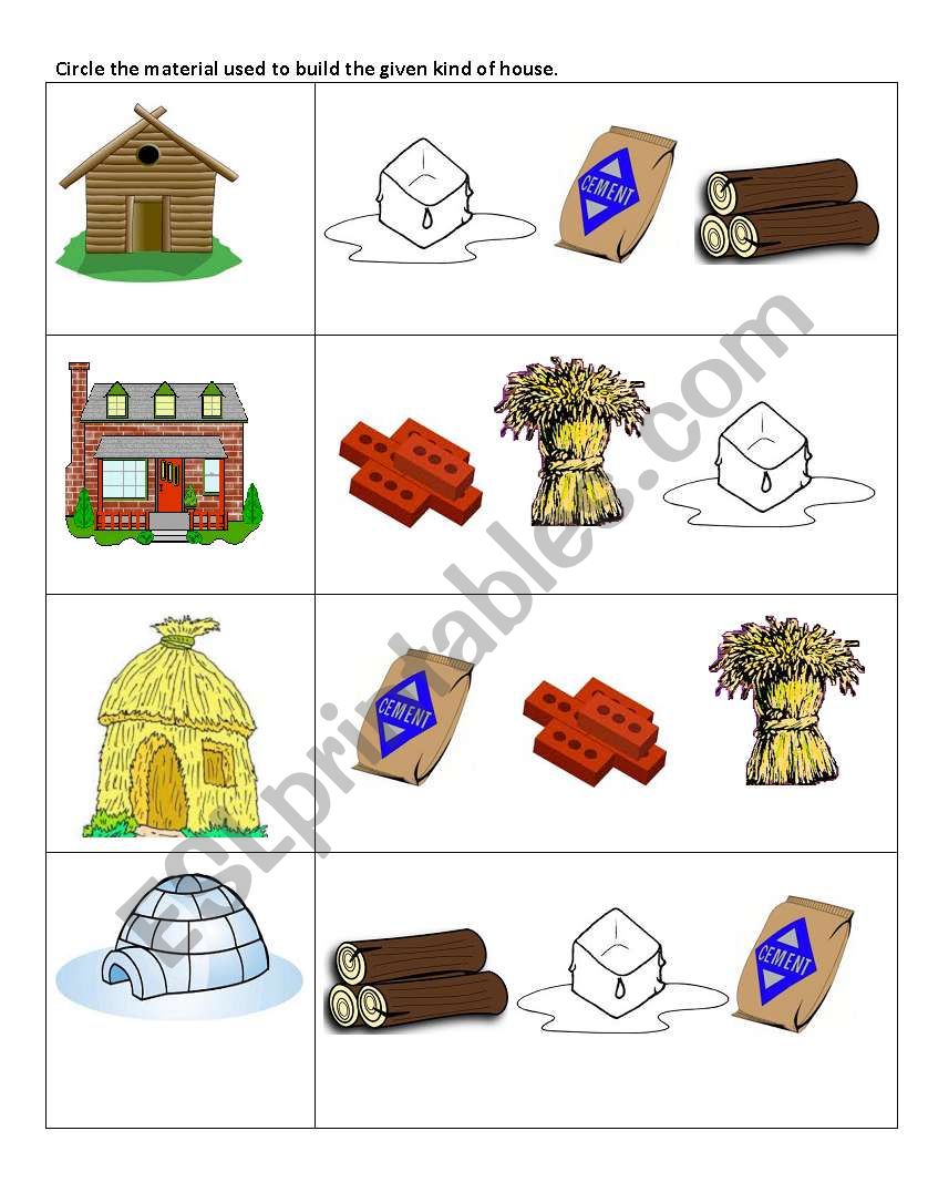 types of houses worksheet