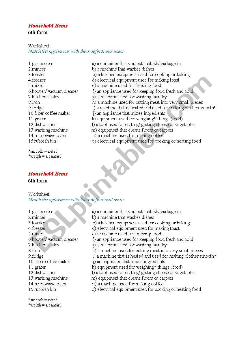 Household worksheet