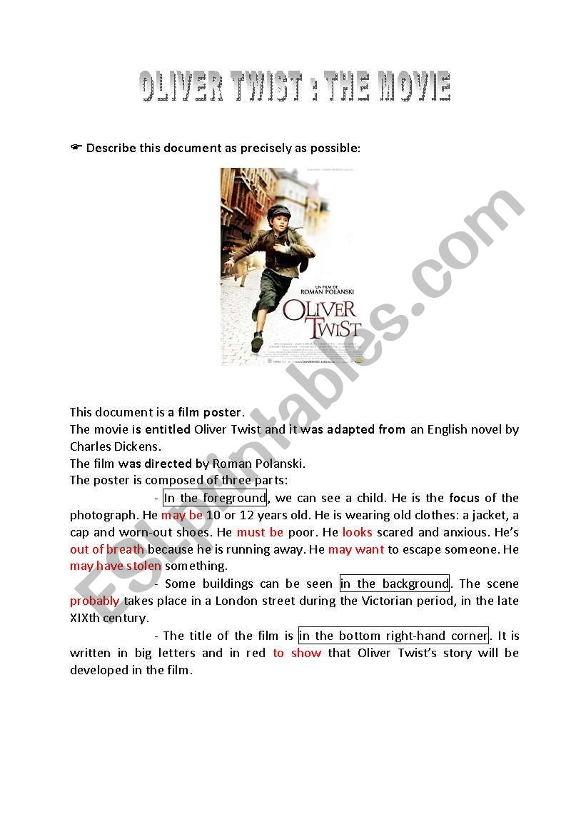 Oliver Twist: film poster worksheet