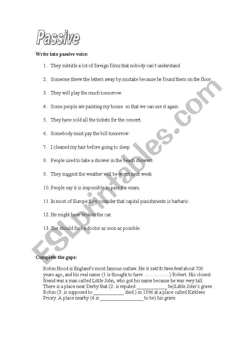 Test passive voice worksheet