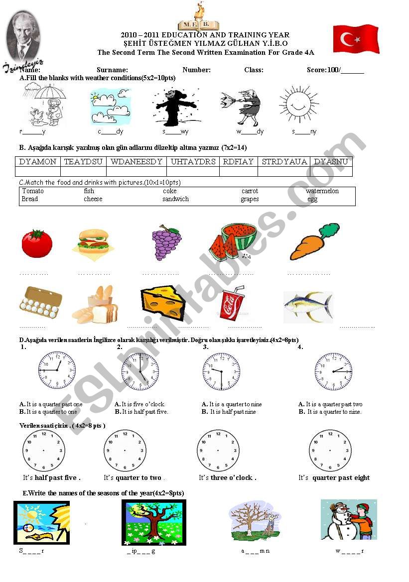 foods and seasons worksheet