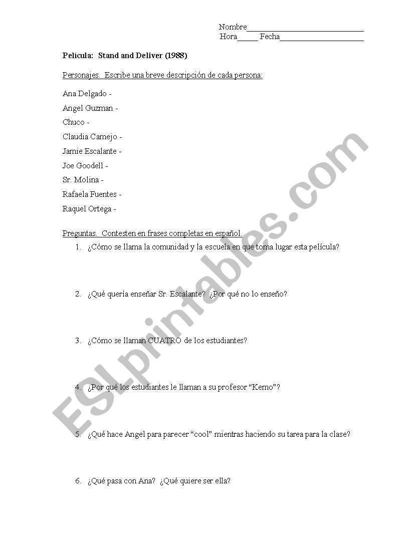 Stand and Deliver Worksheet worksheet