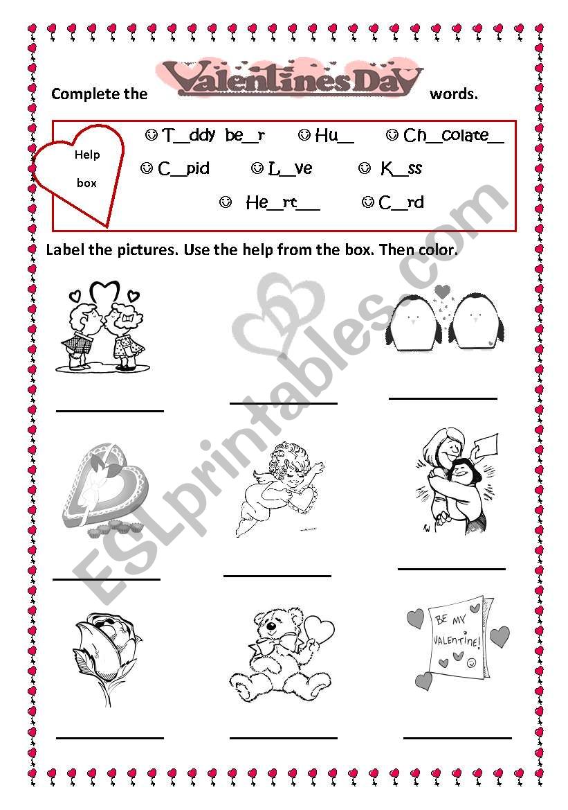 Valentines day vocabulary worksheet