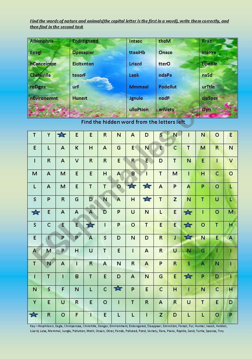Find the words of nature worksheet