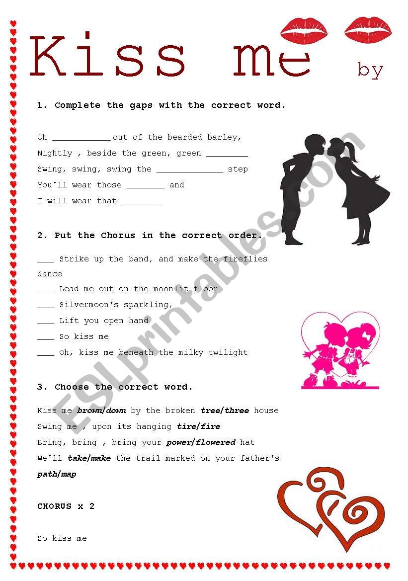 Kiss me worksheet