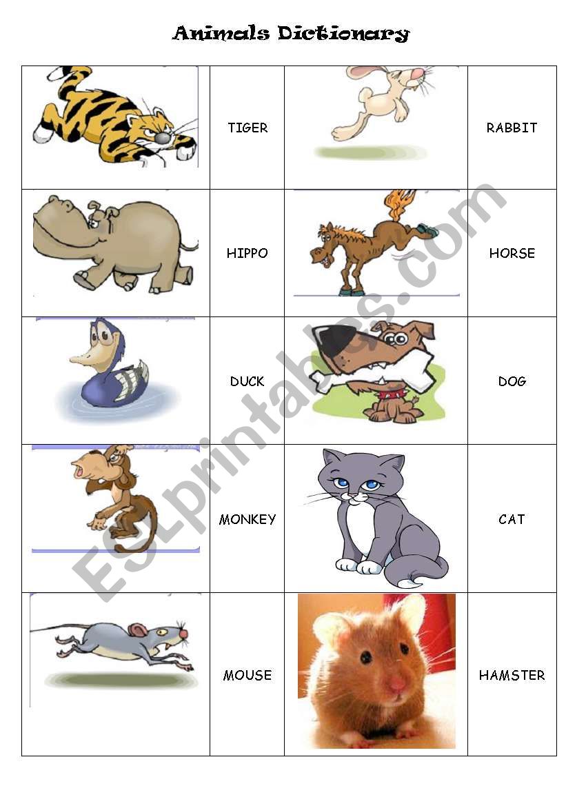 animals dictionary worksheet