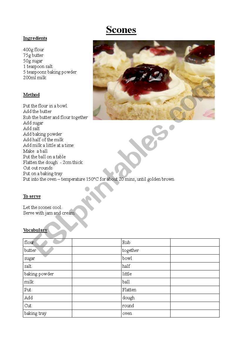 scone recipe worksheet