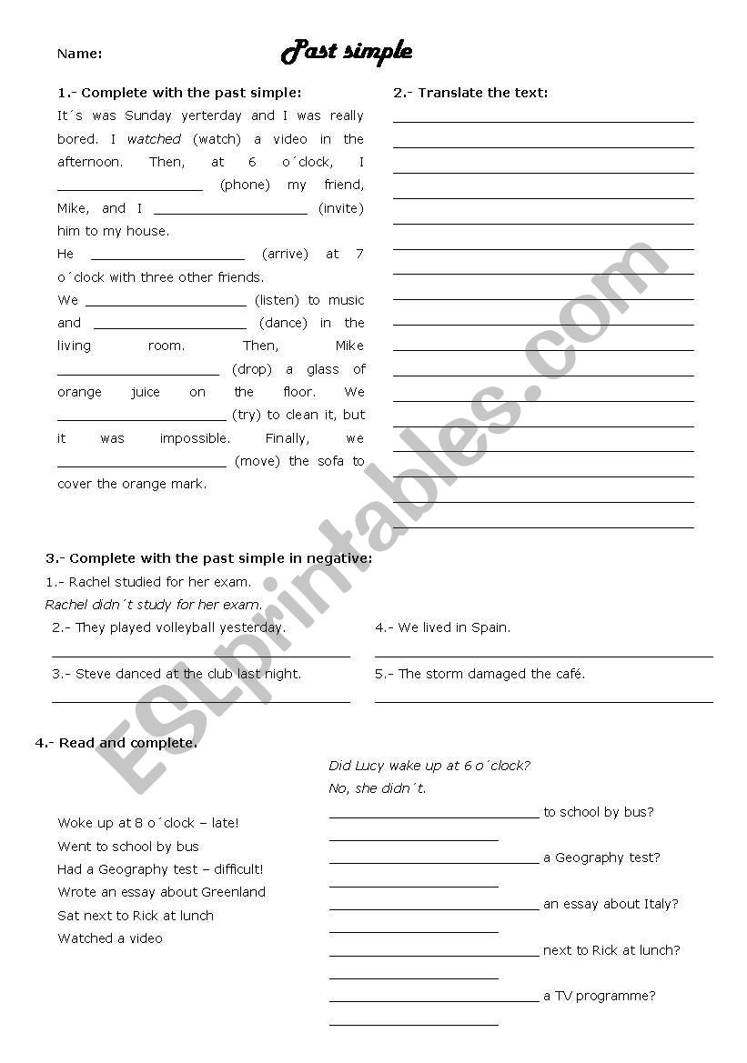 Past simple worksheet