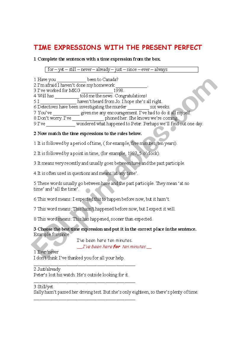 TIME EXPRESSIONS WITH THE PRESENT PERFECT