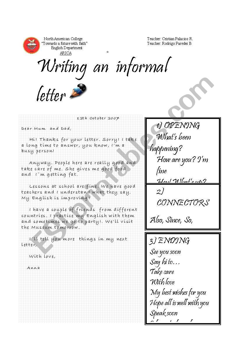 Writting an informal letter worksheet
