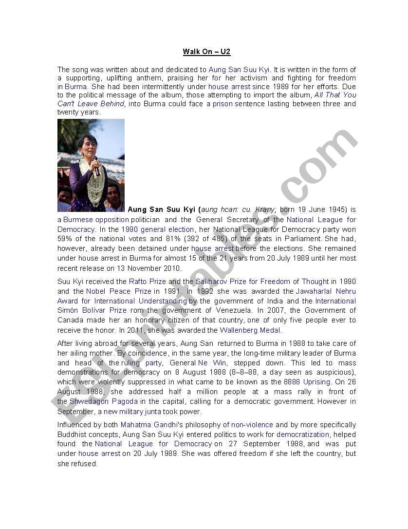 music activity - Walk On worksheet