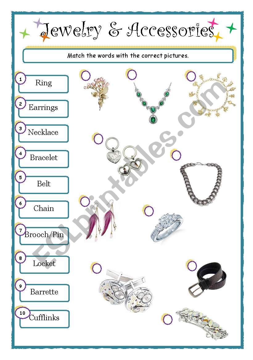 Jewelry and Accessories worksheet