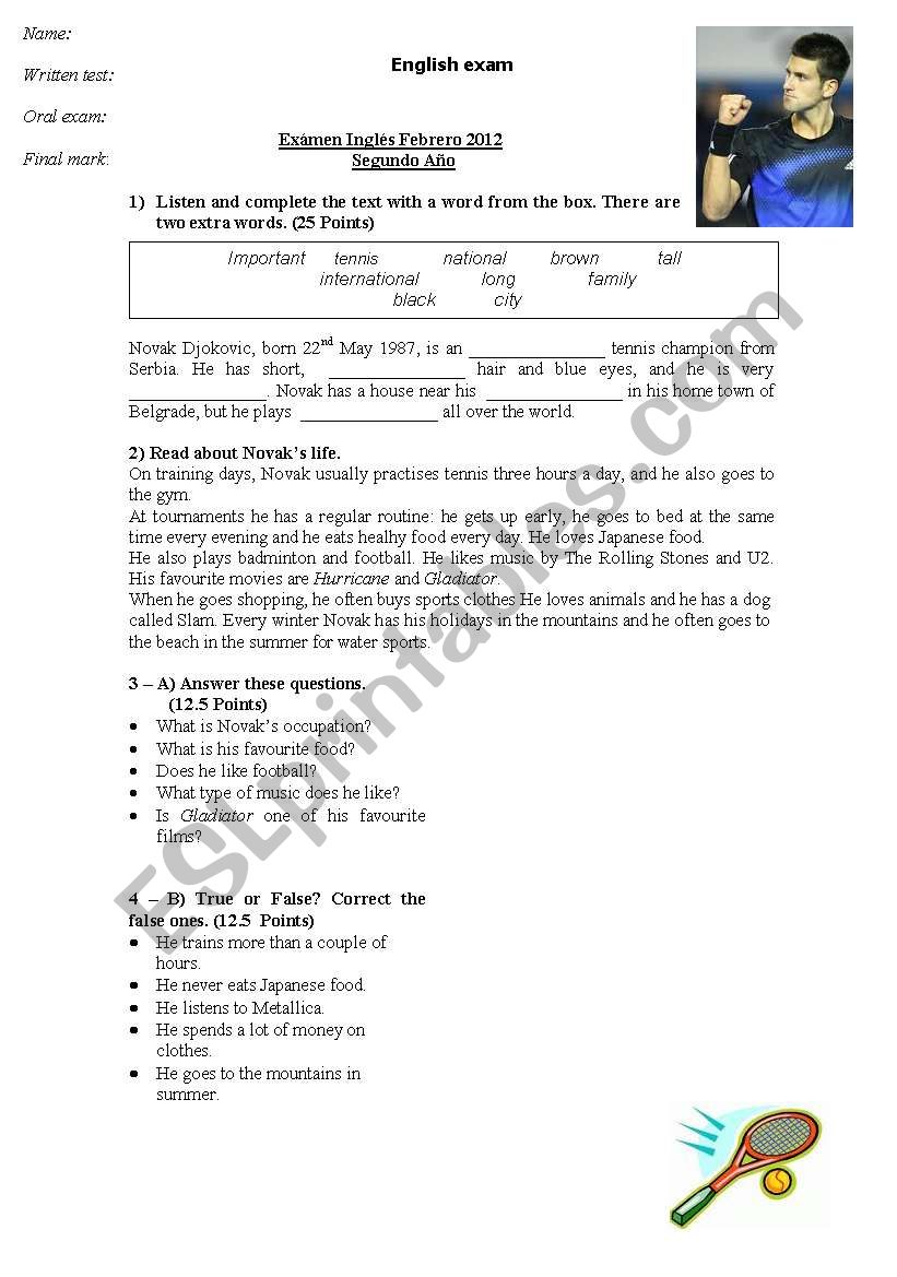 English Test worksheet