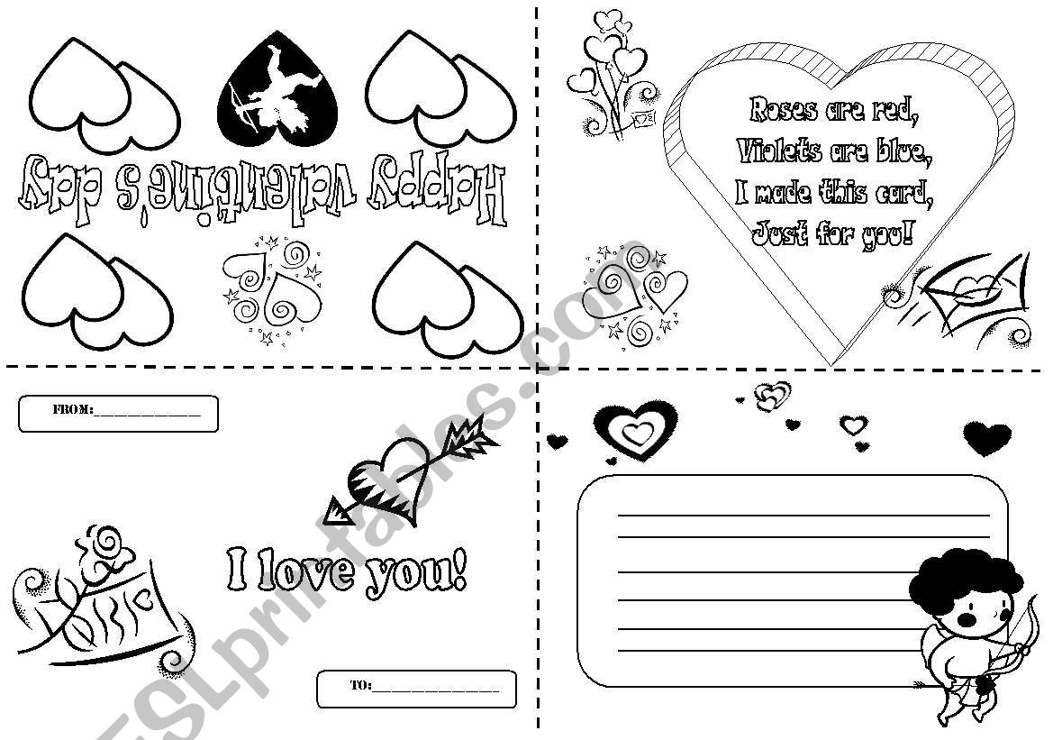 Saint Valentines day card worksheet
