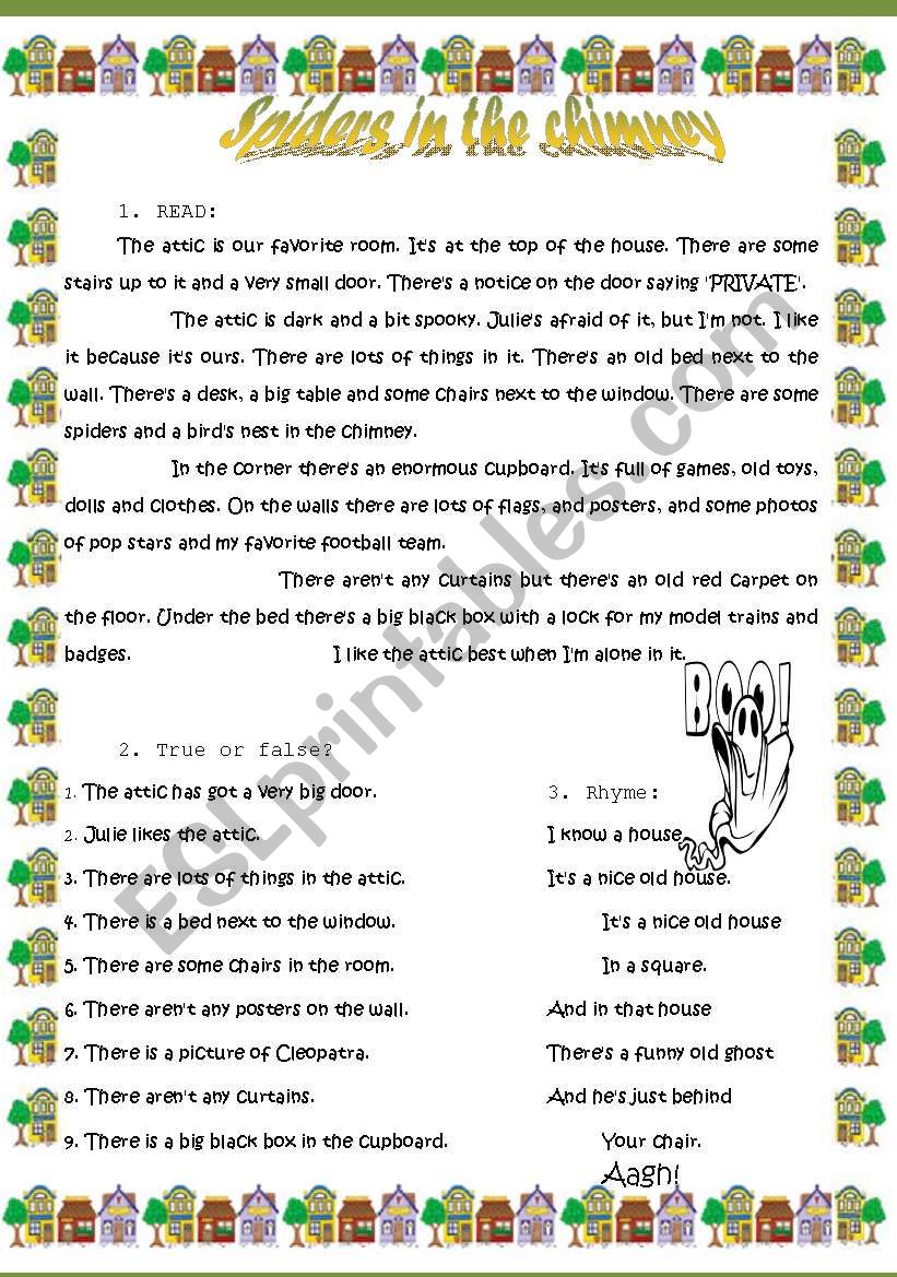 Spiders in the chimney. worksheet