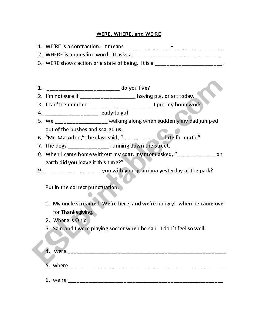 Where vs. Were worksheet