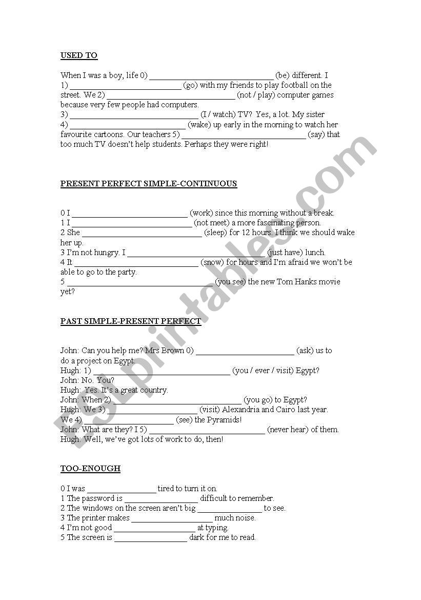 Grammar exercises worksheet