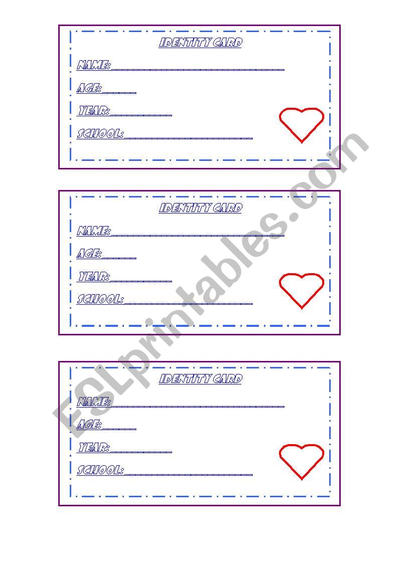 Identity cards worksheet