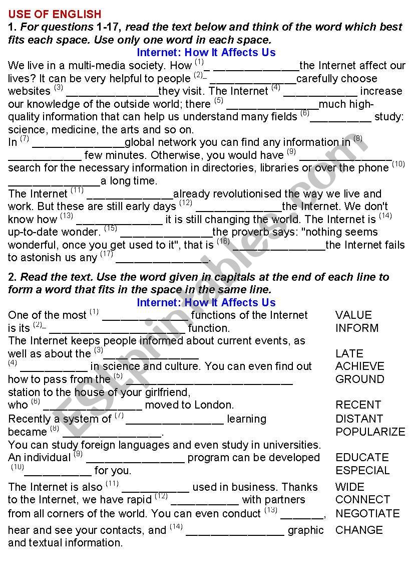 Internet- How It Affects Us (keys)