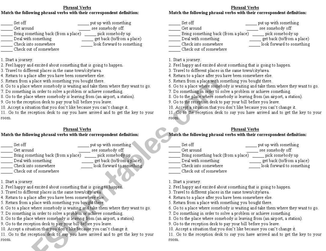 travelling: phrasal verbs worksheet