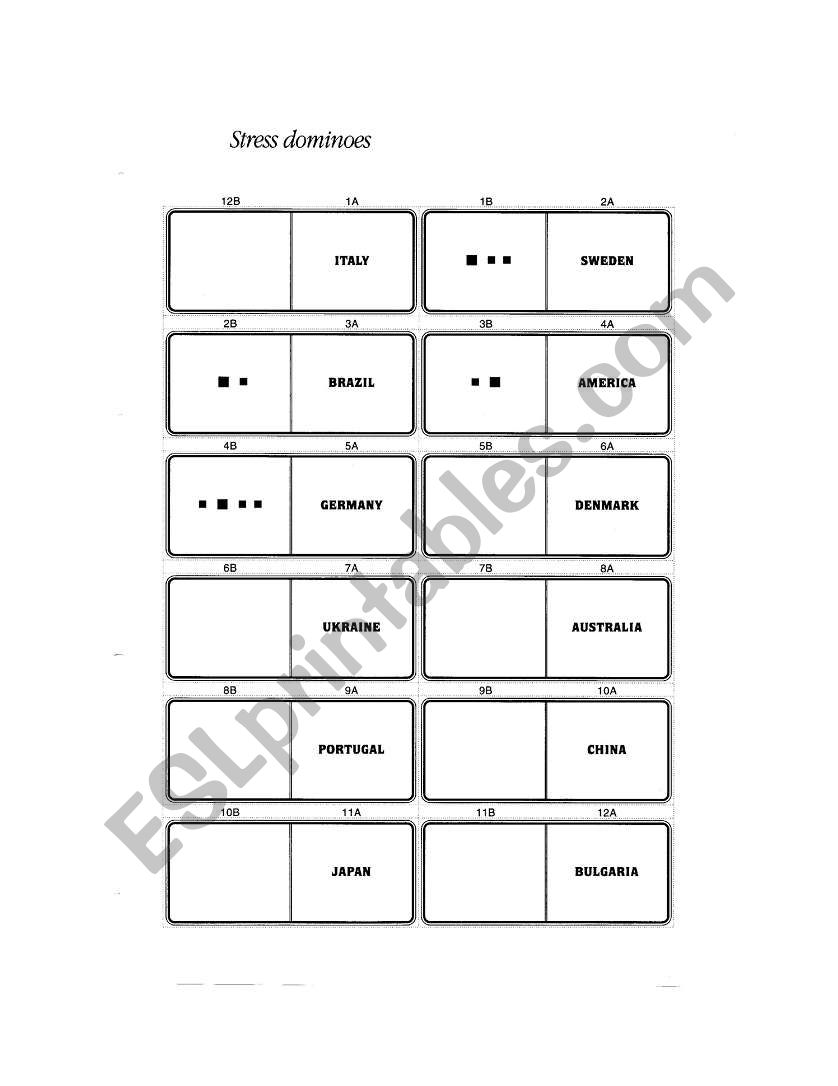 Stress Dominoes worksheet