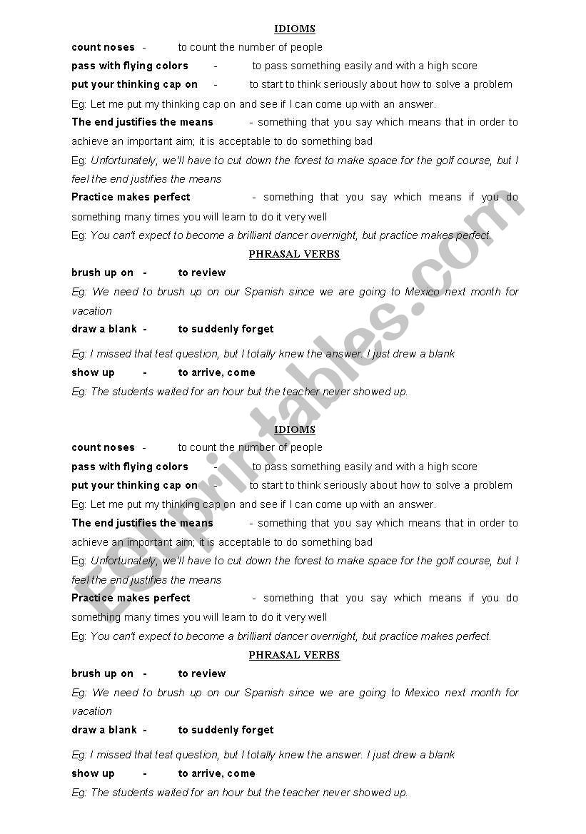 Vocabulary worksheet