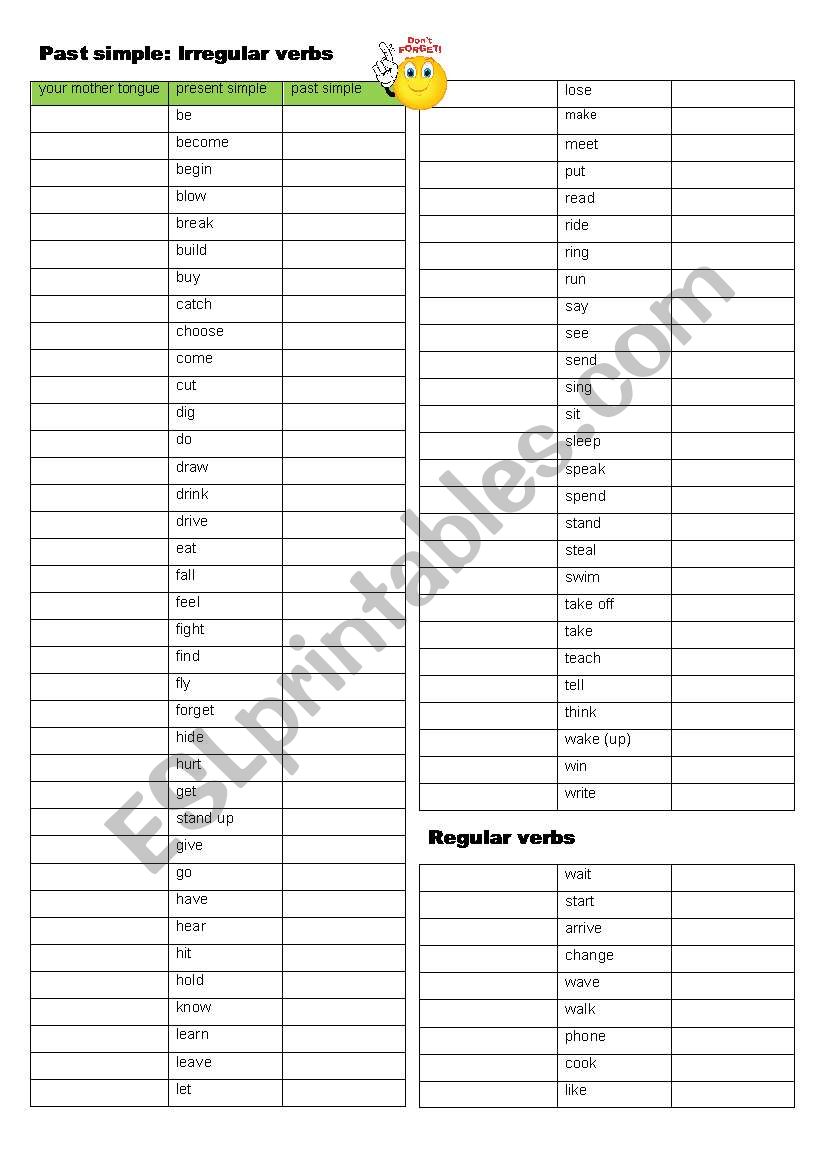 past simple, irregular & regular verbs, + key