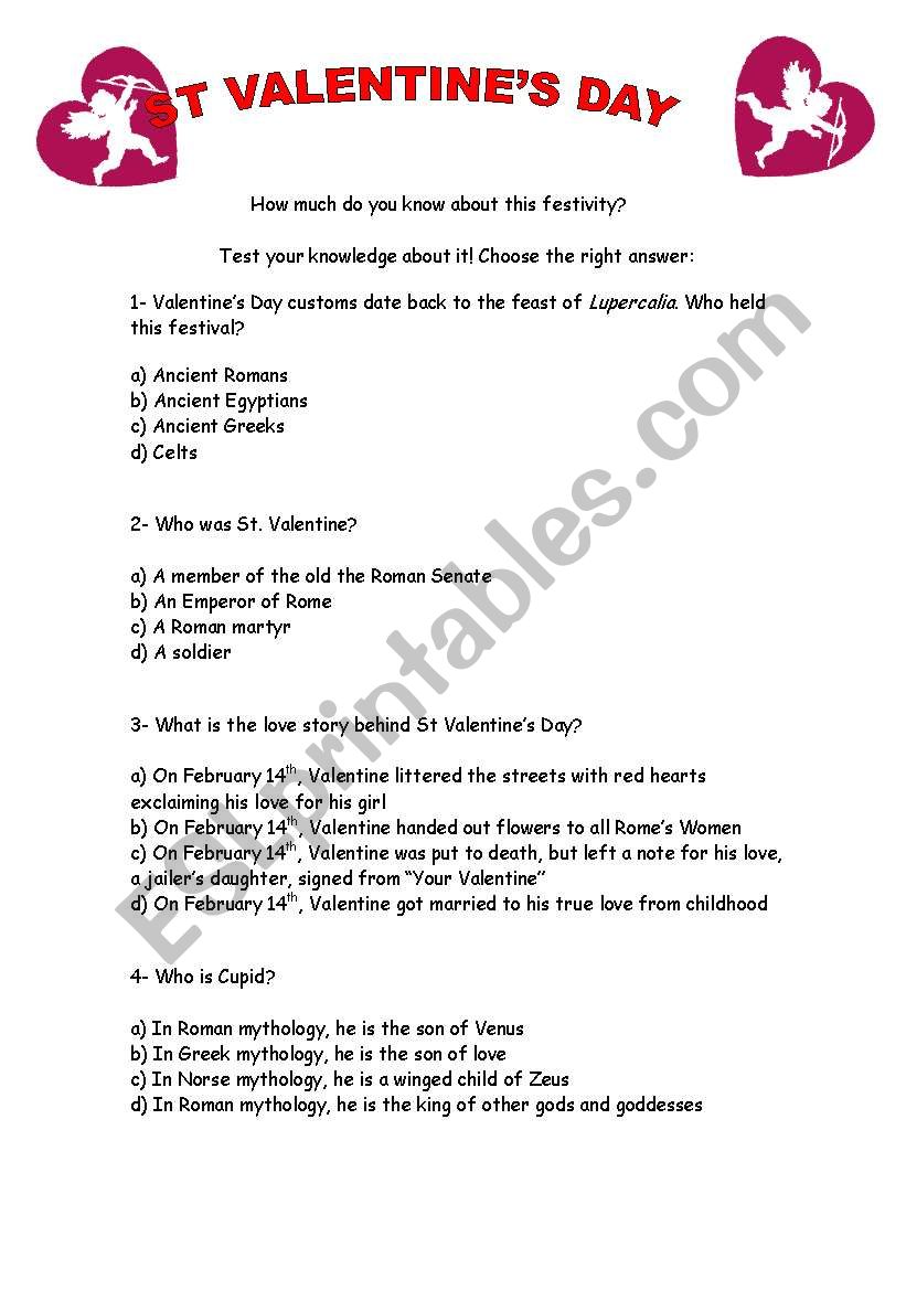 ST Valentines Day-Quiz worksheet