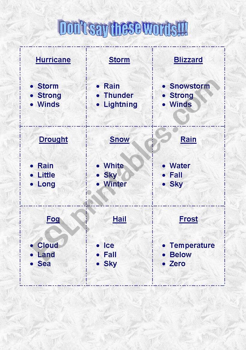 Taboo Weather worksheet