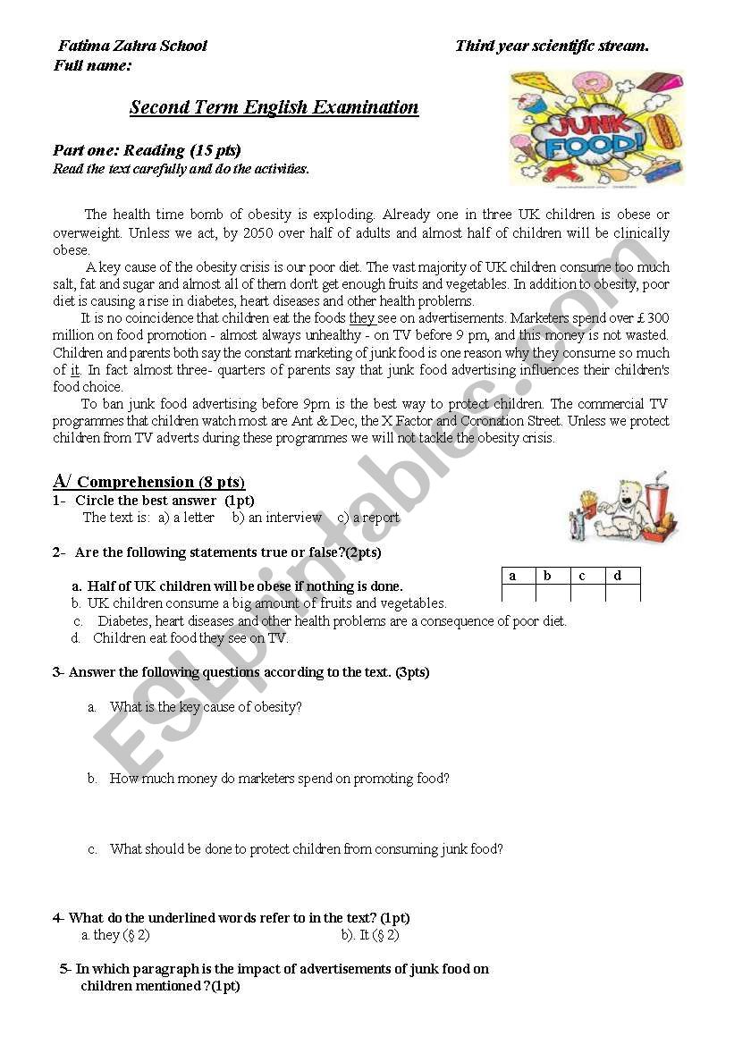 3rd year exam worksheet