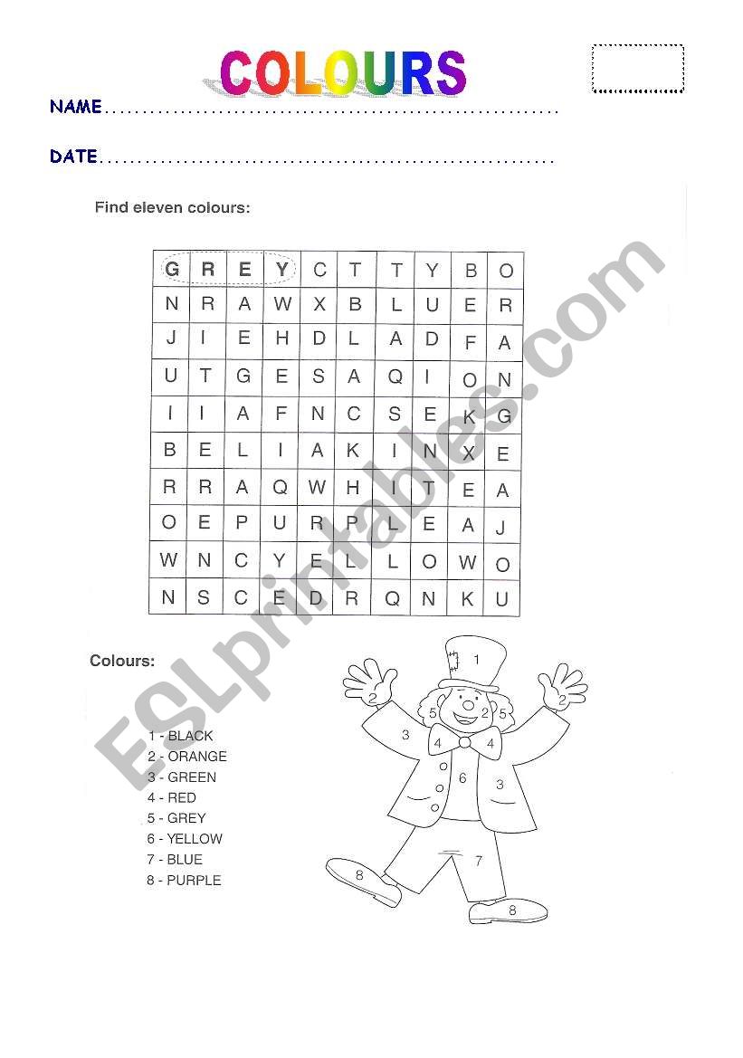 THE CLOWN AND THE COLOURS worksheet