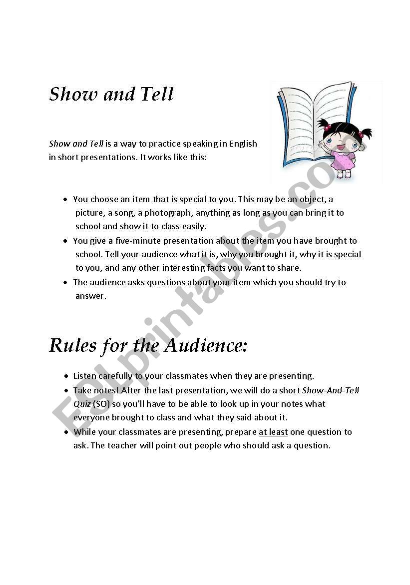 Show and Tell worksheet