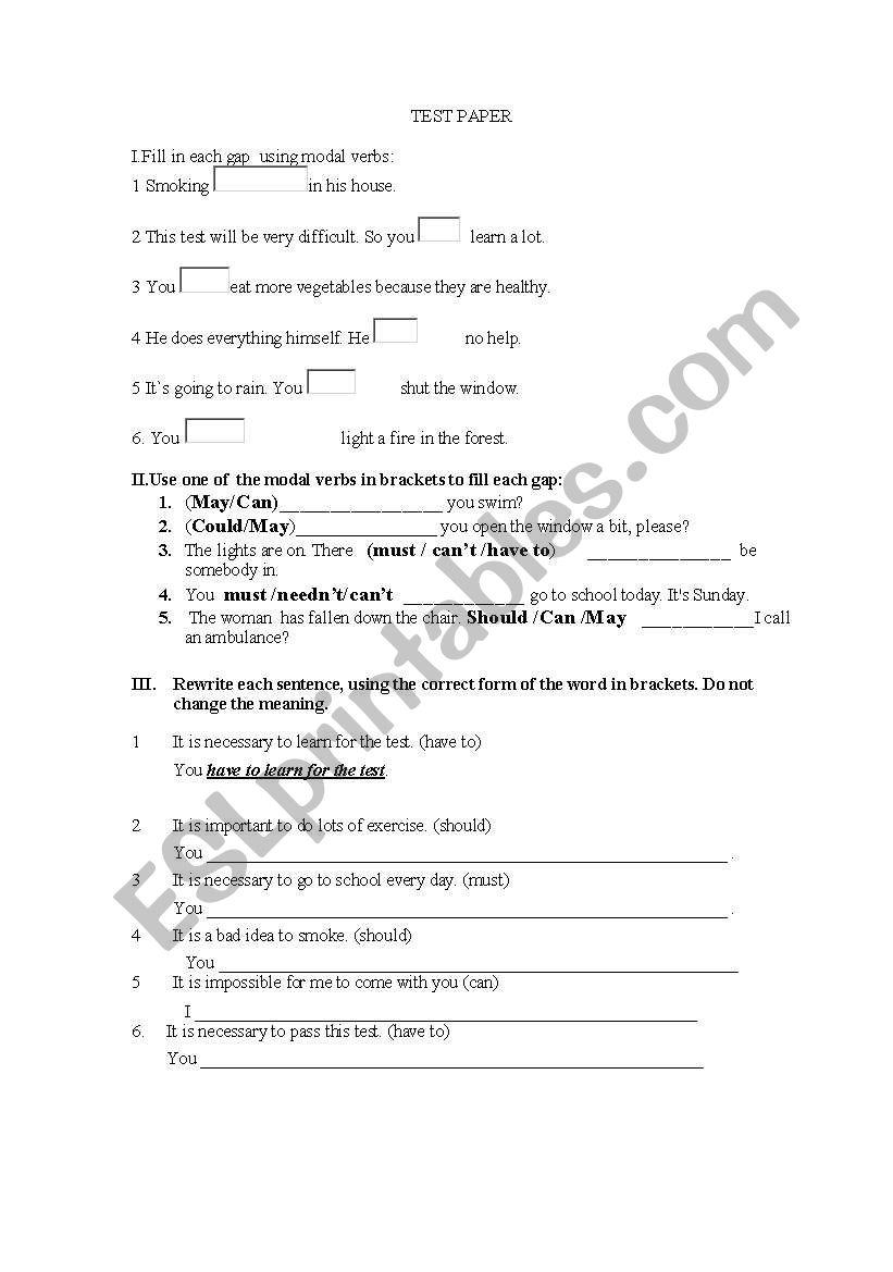 test  worksheet