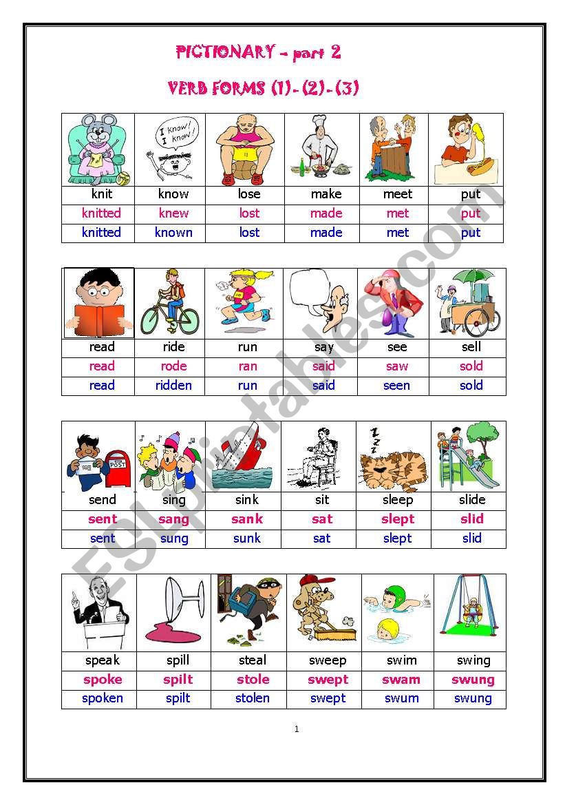 VERB (1) - VERB  (2) - VERB (3) PICTIONARY - Page 2 of  3