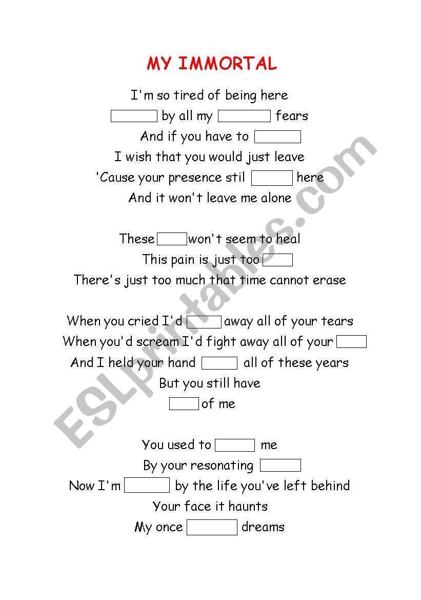 song worksheet