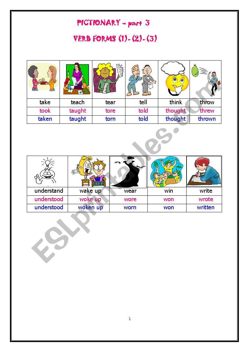 VERB (1) - VERB  (2) - VERB (3) PICTIONARY - Page 3 of  3