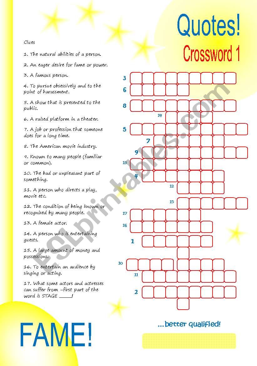 Crossword Quotes 1 worksheet