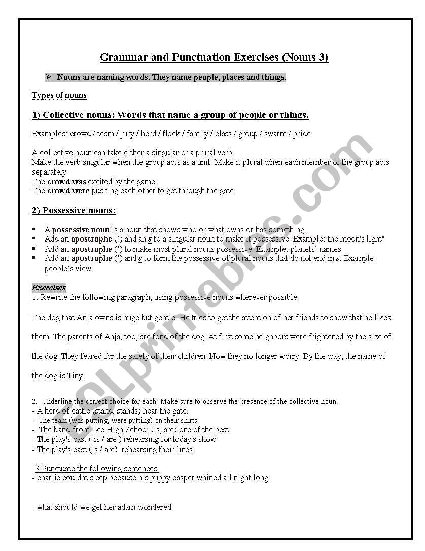 Types of nouns worksheet